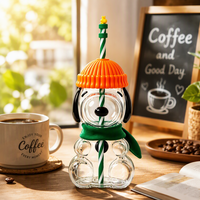 Offre Spéciale – Tasse à paille en verre borosilicate avec couvercle, motif chien ou ours en peluche 3D, idéale pour les cadeaux d'anniversaire et les fêtes, avec bonnet et écharpe tricotés décoratifs