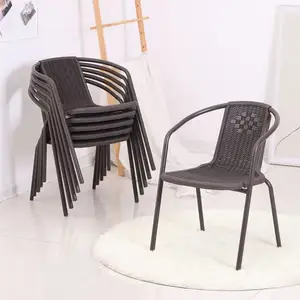 Cadeira de plástico empilhável de metal para pátio, cadeira de rattan para piquenique, restaurante, cadeira de plástico, móveis de rattan