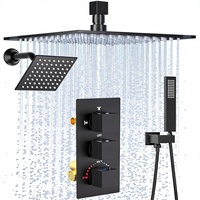 HOMEDEC Système de douche mural 10 pouces avec pommeau de douche carré 6 pouces, robinet de douche thermostatique 3 voies avec barre coulissante en laiton