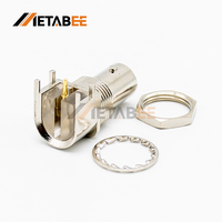 Konektor BNC Female 75Ohm 90 Derajat Sudut Kanan HD-SDI PCB Mount Through Hole Jack Koaksial Berlapis Emas untuk Peralatan Siaran