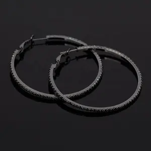 Ziming 5.5 CM Diameter Black Rhinestone Hoop Earrings Big Size Rhinestone Hoop Earrings Geometry Diamond Hoop Earrings Bulk Sale