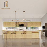 Îlot de cuisine en bois, ensemble de meubles modernes, design complet, finition en marbre stratifié, robinet