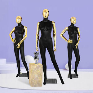 Maniquí de cuerpo completo femenino de fibra de vidrio negro mate a la moda brazo dorado <span class=keywords><strong>Maniki</strong></span> modelo de pie ropa de mujer maniquíes de exhibición - Product Image 2
