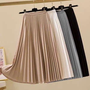 Jupe mi-longue plissée en satin pour femme Kellogg, taille haute, patchwork, respirante, écologique, style mature léger, taille élastique - Product Image 1