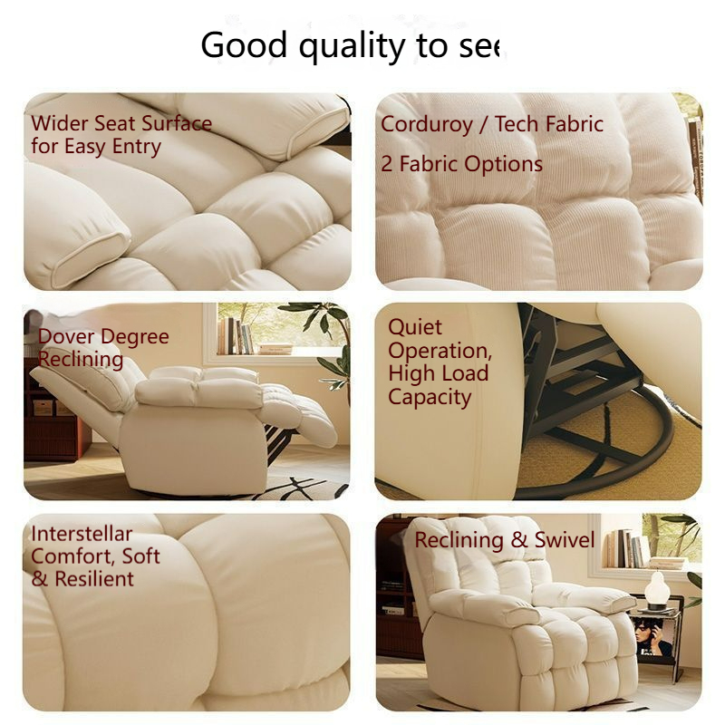 Velvet Swivel Recliner Chair – Convertible Rocking Lazy Sofa with Nordic Design for Living Room & Hotel - View 2