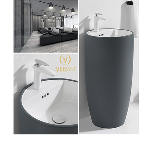 Lavabo a Colonna Moderno Monoblocco Forma Rotonda Lavandini <span class=keywords><strong>da</strong></span> Bagno Colorati Facili <span class=keywords><strong>da</strong></span> Pulire Lavabo Autoportante - Product Image 3