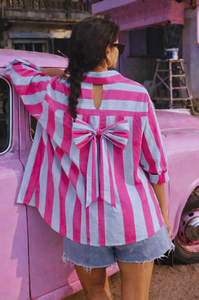 เสื้อเชิ้ตผ้าฝ้ายผูกโบว์ด้านหลังสำหรับผู้หญิง |   เสื้อผ้าพิมพ์ลายด้วยมือ ระบายอากาศได้ดี แห้งเร็ว ทรงหลวม ใส่ได้ทุกฤดู สำหรับใส่ทุกวัน จาก Gulaal Creations - Product Image 5
