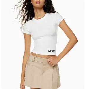 Wholesale Women's crew-neck t-shirt & tops plain white cotton cropped tee for ladies logo women crop top
