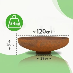 Brasero rond en acier Corten de 120 cm pour bois, avec drain d'eau résistant aux intempéries, design autoportant et portable pour l'extérieur - Product Image 3