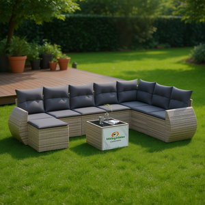 Ensemble de canapés de jardin gris en rotin pour l'extérieur avec coussins en mousse haute densité, design contemporain imperméable - Product Image 2
