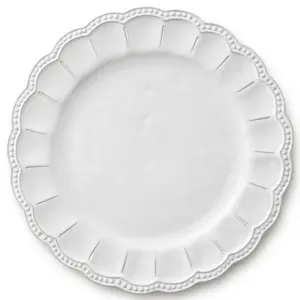 Venta al por mayor 13 pulgadas en relieve sirve platos de cerámica blanca placa cargador