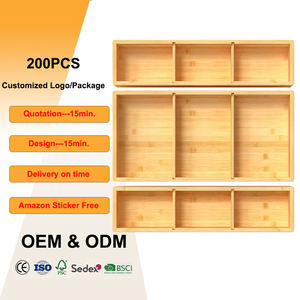 Organisateur de tiroir en bambou multi-usages avec séparateurs amovibles, 3 compartiments individuels réglables pour salle de bain, maquillage - Product Image 1