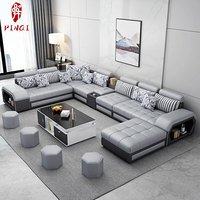 Ensemble canapé et table basse en tissu en U moderne et simple pour salon, avec interface USB, rangement relevable, housse anti-griffures pour chat et rembourrage en latex