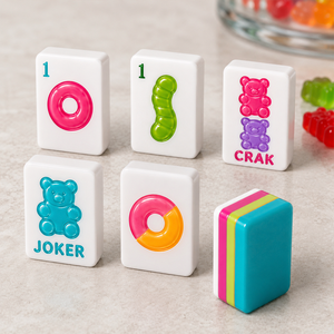 Jeu de Mahjong américain Gimme Gummy, 160 tuiles en acrylique à 4 couches avec dos rose, peintes à la main, fabricant OEM sous marque privée - Product Image 1