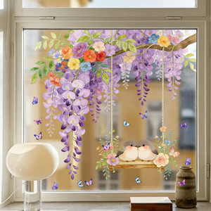 Autocollants muraux <span class=keywords><strong>3D</strong></span> en PVC imperméable écologiques à fleurs violettes, <span class=keywords><strong>design</strong></span> traditionnel pour la décoration de la maison, salon - Product Image 5