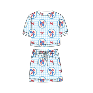 GSSO3820 Conjunto de Ropa de Verano para Niña, Diseño Personalizado con Rayas y Estrellas del 4 de Julio, Venta al por Mayor, Manga Corta - Product Image 2