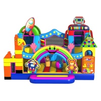 Château Gonflable Robot avec Toboggan et Blocs de Construction, Design Fusée, Parcours d'Obstacles Rebondissants, Jouet Amusant pour Enfants
