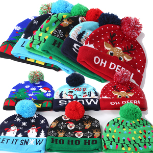 Auf Lager Unisex Weihnachtsmann-Rentier <span class=keywords><strong>Winter</strong></span> Warme Jacquard-Strickmütze für Kinder und Erwachsene Weihnachts-Bommelmütze für die Familie - Product Image 1