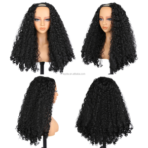 <span class=keywords><strong>Parrucca</strong></span> <span class=keywords><strong>Afro</strong></span> Riccia Naturale in Fibra Sintetica Resistente al Calore, Parte a U, Senza Colla, Effetto Yaki Bouncy - Product Image 5