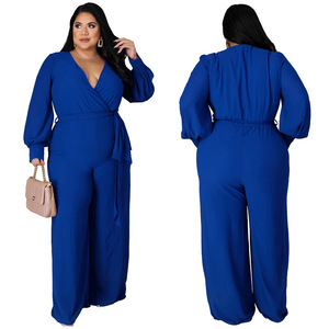 Tuta Elegante da <span class=keywords><strong>Donna</strong></span> <span class=keywords><strong>Taglie</strong></span> <span class=keywords><strong>Forti</strong></span> in Stile Europeo-Americano, in Poliestere e Spandex, a Vita Alta, Lunghezza Intera, Vestibilità Ampia - Product Image 3