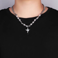 Collier ras du cou en perles Hip Hop bijoux tendances collier croix en acier inoxydable pour hommes