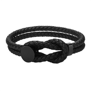 Wholesale Trendy Women's Stainless Steel Charm Bangles High End Jewelry Black <b>Leather</b> for Anniversary - Product Image 1