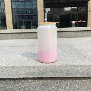 Gobelet vierge de 16 oz pour sublimation, avec paillettes dégradées arc-en-ciel irisées, pour café et soda, avec paille en plastique, pour impression DIY - Product Image 3
