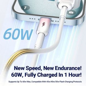สายชาร์จเร็วแบบใส สายถักไนลอน 60W Type C to C สำหรับชาร์จและถ่ายโอนข้อมูล อุปกรณ์เสริมมือถือ - Product Image 2