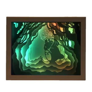 Sweetmade-caja de madera para sombra, marco de fotos con luz Led, proveedor chino