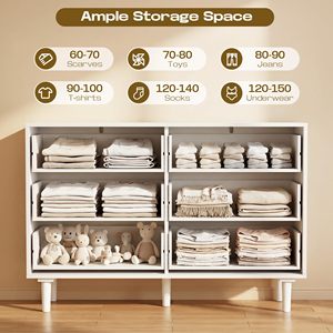 Cómoda SENYU blanca de 6 cajones con paneles de ratán, estilo moderno de mediados de siglo, para dormitorio - Product Image 4