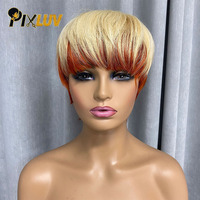 Wig Rambut Manusia Pendek Grosir Tanpa Lem Model Pixie Cut # Wig Pixie Pendek Warna 613/350, Rambut Manusia Asli, Kutikula Tertata Rapi, Rambut Mentah