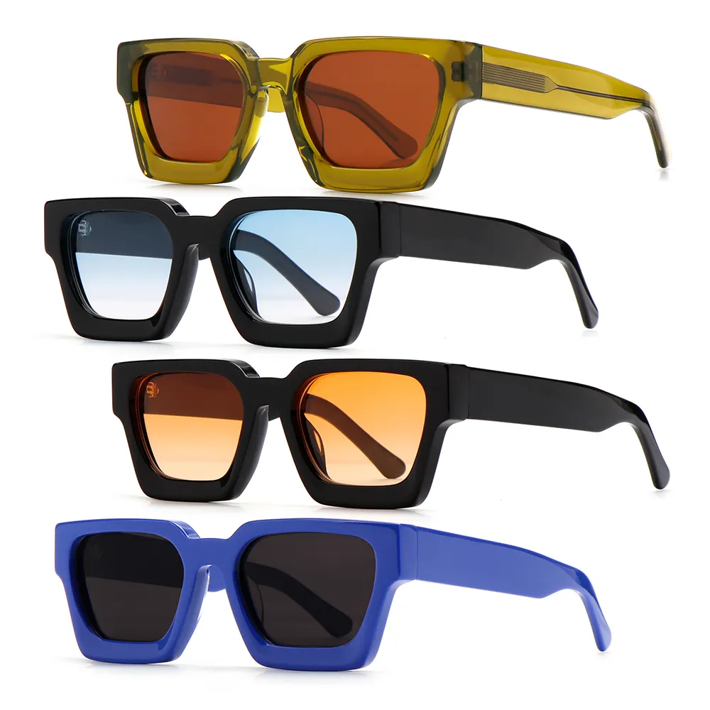 Óculos de sol de acetato polarizado para homens, óculos de sol luxuosos personalizados de grandes dimensões feitos à mão retangular quadrado grosso com logotipo italiano personalizado