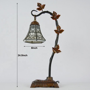 LongHuiJing 6Inch Custom Made Home <b>Lighting</b> Tiffany Stained Glass Table Lamps Antique Leaf Base Home Table Lamp - Product Image 4