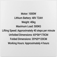 Carretilla Eléctrica para Subir Escaleras de 1000W y 500KG de Capacidad, Batería de Litio de 48V72Ah, Plegable, Motorizada, para Transportar Mercancías