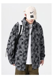 <span class=keywords><strong>Camicia</strong></span> di <span class=keywords><strong>Jeans</strong></span> a Scacchi Trendy Primavera-Autunno, Stile Coreano a Maniche Lunghe per Uomo, Moda High Street Bianco e Nero - Product Image 6