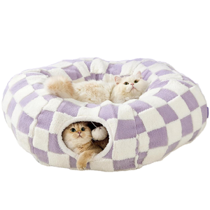 Cuccia per Gatti Multifunzione 2 in 1, Tunnel e Cuccia a Ciambella con Cuscino Circolare Lavabile, Morbido Letto per Gatti in Sherpa - Product Image 1