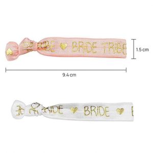 Bracelet élastique rose et noir pour fête de mariage avec inscription Team Bride Tribe en feuille d'or - Product Image 3