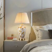 Lampe de bureau porte-vase en céramique fait main motif or de luxe abat-jour en soie lampes de table grande taille