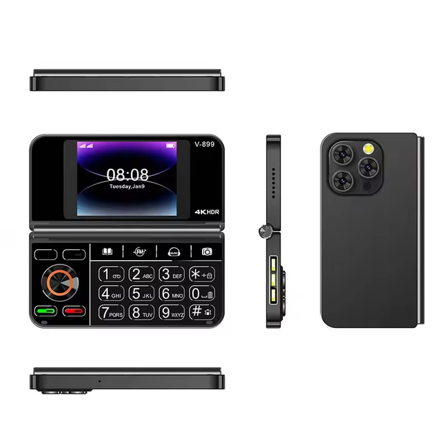 V899 2.4inch Dual Screen 2G GSM Dual Sim Card Fashion Design Folding Feature Phone Low Price