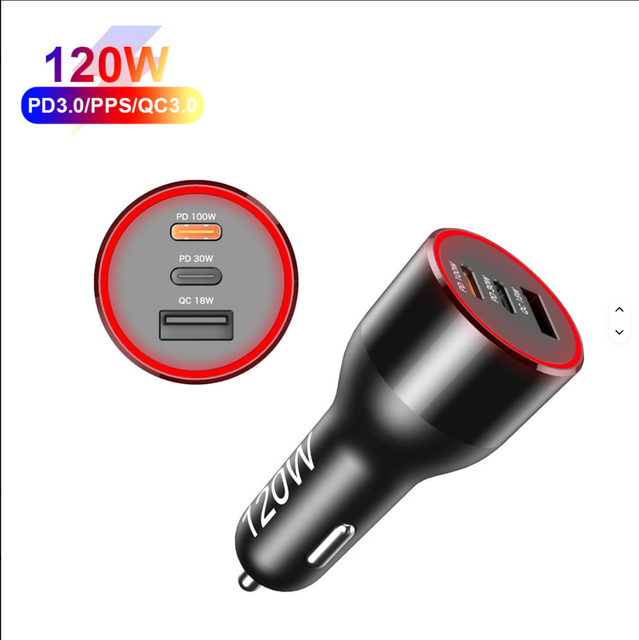 120W Multi-Port Universal Car USB Charger PD Fast Charging Adapter with LED Light for Mobile Phones Cars RV-Electronic Accessory