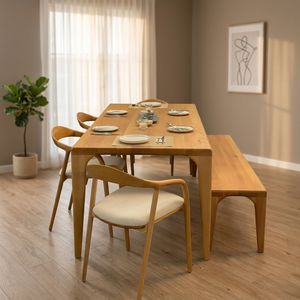Ensemble de salle à manger moderne en bois massif, table rectangulaire, chaise et banc en bois pour la maison et l'hôtel - Product Image 1
