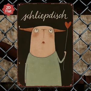 Letrero metálico con cita alemana de Schliepdisch, placa de hojalata con diseño de monstruo adorable, decoración de pared vintage de dibujos animados para el hogar - Product Image 5