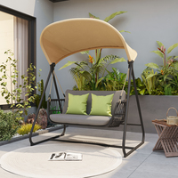 Fauteuil suspendu d'extérieur 2 places avec auvent et coussins, balançoire de véranda en osier, banc coulissant avec structure métallique pour patio et jardin