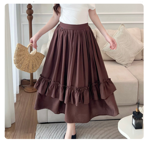 Women Elegant High Waist Maxi <b>Skirt</b> Casual Brown Tiered Ruffle Hem Long A Line Swing <b>Skirts</b> Wholesale Summer Clothing - Product Image 1
