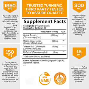 Suplemen Kurkumin kunyit dengan kunyit organik & jahe 95% curcuminoid <span class=keywords><strong>BioPerine</strong></span> lada hitam untuk penyerapan terbaik non-gmo - Product Image 6