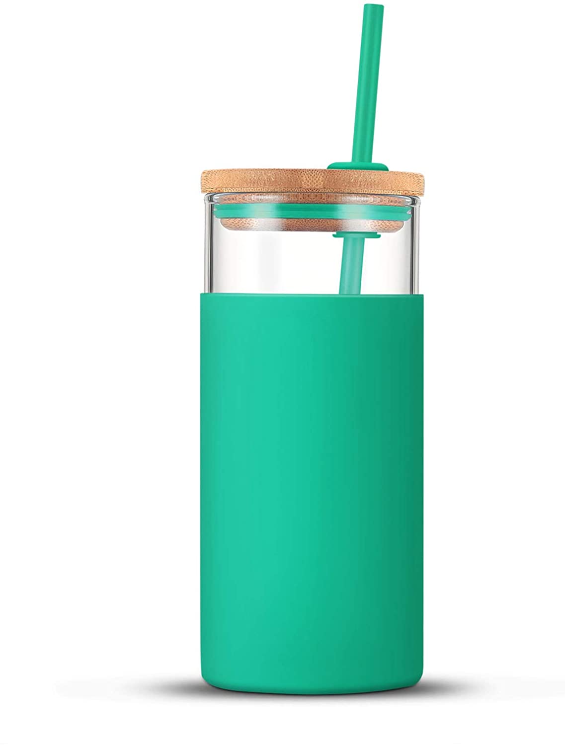 20oz Glass Tumbler Glass Water Bottle Straw Silicone Protective Sleeve Bamboo Lid - BPA Free