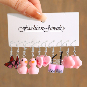 Juego de Aretes de Resina con Forma de Mariposa y Perlas <span class=keywords><strong>para</strong></span> Niñas, Aretes Colgantes de Acrílico con Patrón Geométrico de Leopardo y Circonita, Regalo de Joyería - Product Image 6