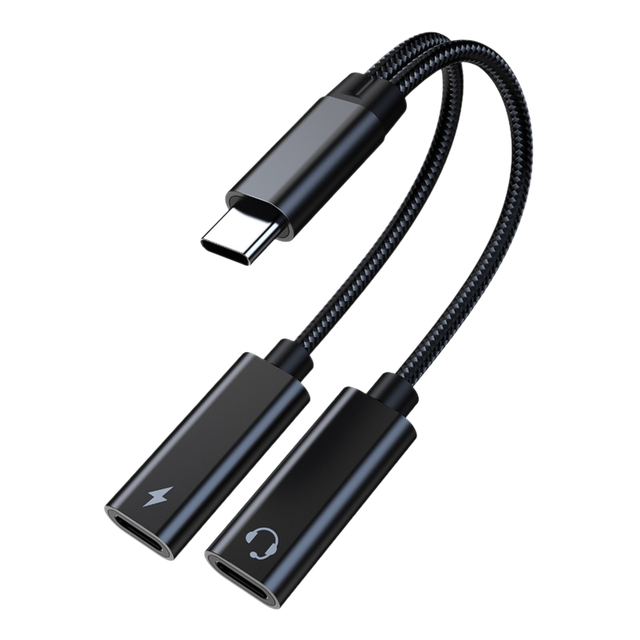 PD60W Fast Charging USB C Splitter 2 in 1 Audio Charging Adapter Dual Type C Female Ports Aluminum Alloy Housing OEM ODM