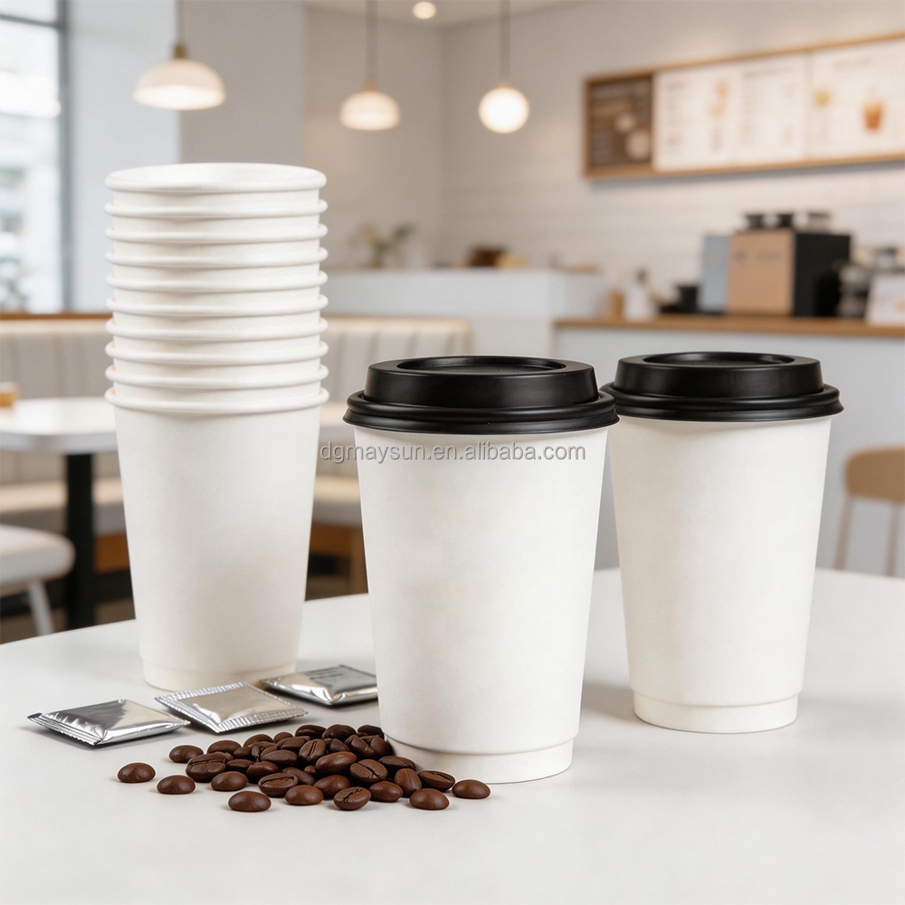 8oz 10oz 12oz 16oz 20oz Biodegradable Disposable Cafe Takeaway Single Wall Double Walls Coffee Paper Cup With Lid