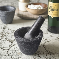 Ensemble mortier et pilon en granit naturel écologique poli PS, outil de broyage pour herbes et épices, moulin à sel et épices de cuisine, lavage à la main uniquement